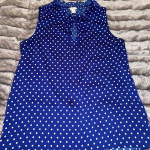 J. Crew blue and white polka dot sleeveless blouse